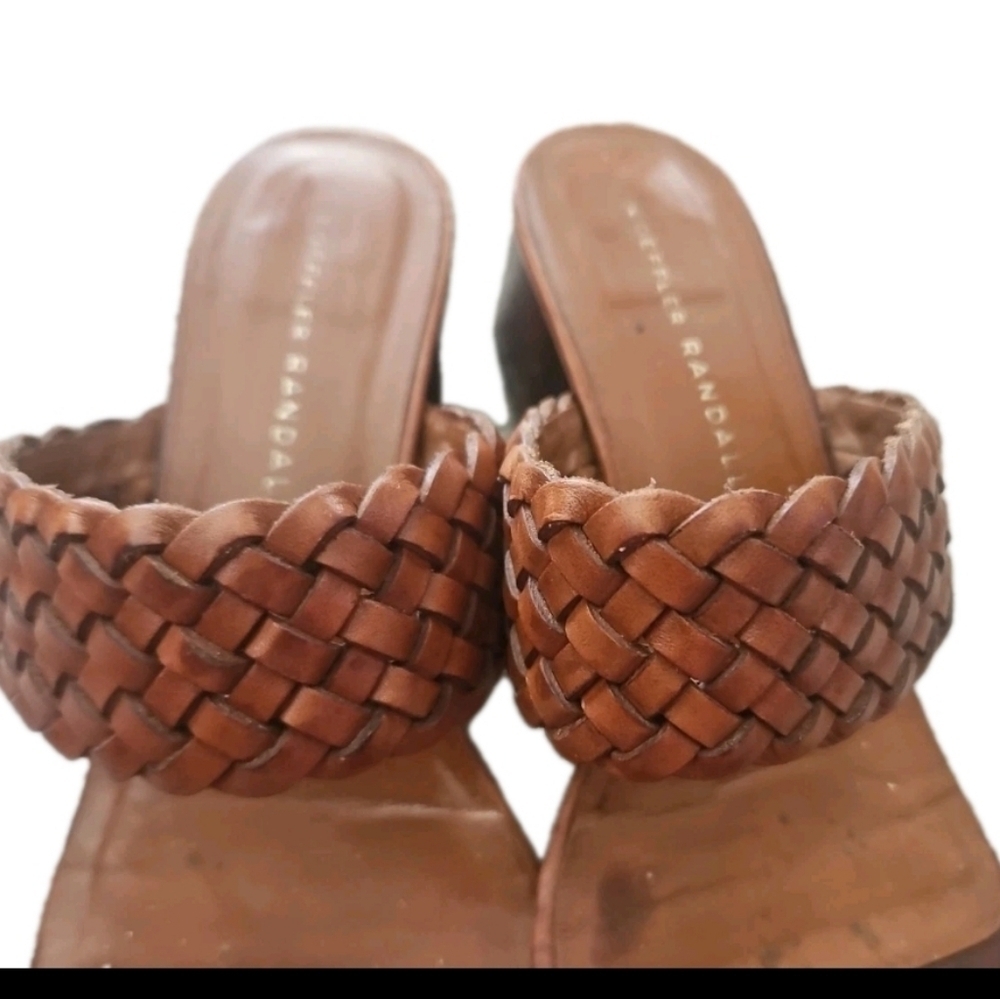 Loeffler Randall Brown Braided Leather Block Heel Chic & Timeless Sandal 7 - Picture 11 of 14